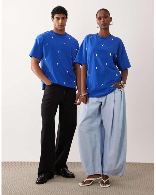 Sister Jane Blue Siro Embroidered Short Sleeve Boxy Shirt
