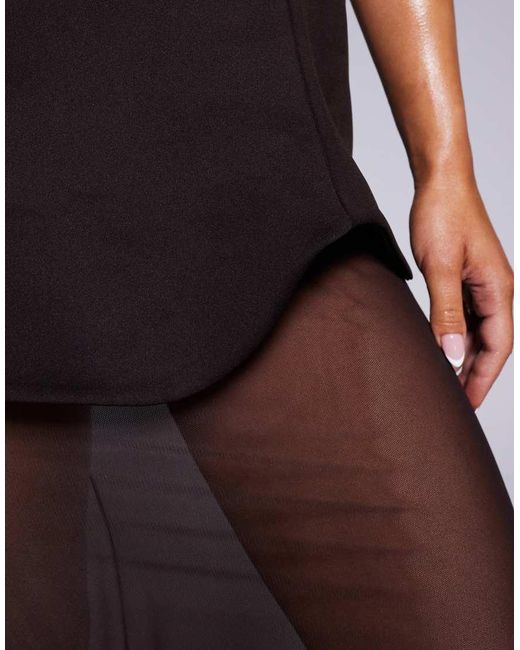 Vestido Largo Marrón Con Escote Asimétrico Y Falda En Contraste De Tejido Efecto Neopreno Premium De ASOS de color Purple