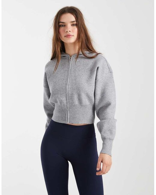 Cotton On Gray Cropped Knit Zip Up Hoodie