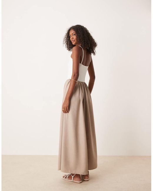 ASOS Natural Hybrid Dropped Waist Ruched Top Maxi Dress