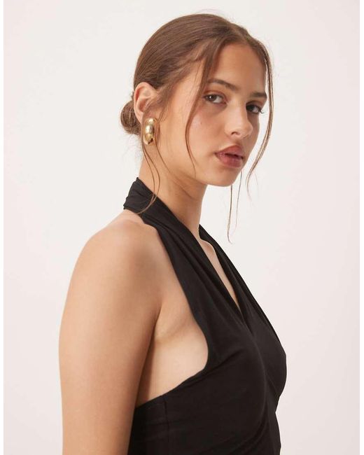 Mango Black Cross Detail Halterneck Top