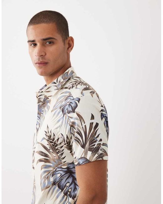 Threadbare White Short Sleeve Shirt With Palm Print for men