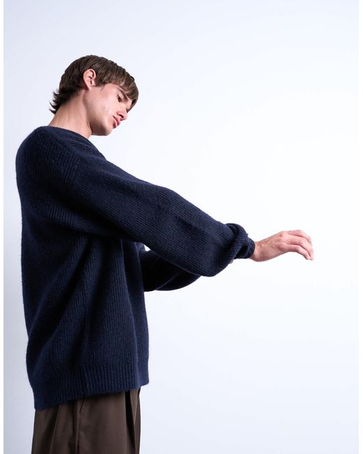 Topman Blue Oversized Fit Crew Sweater for men