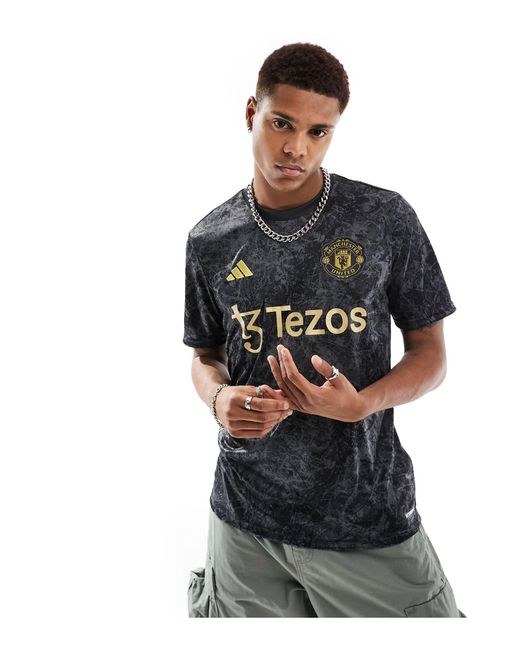 Adidas Originals Black Manchester United Stone & Roses Pre-match Jersey for men