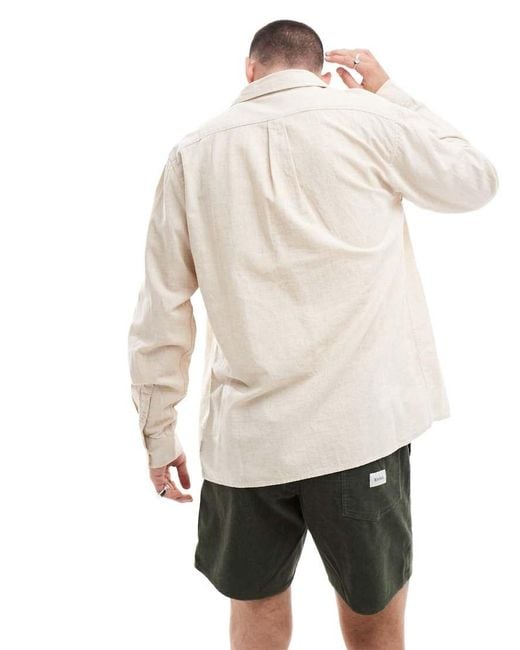 Rhythm White Classic Linen Long Sleeve Beach Shirt for men