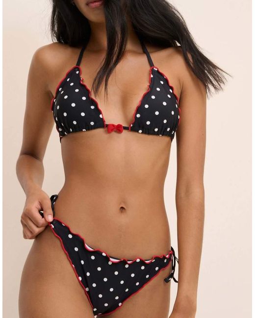 Nobody's Child Black Polka Dot Frill Edge Tie Side Bikini Bottom