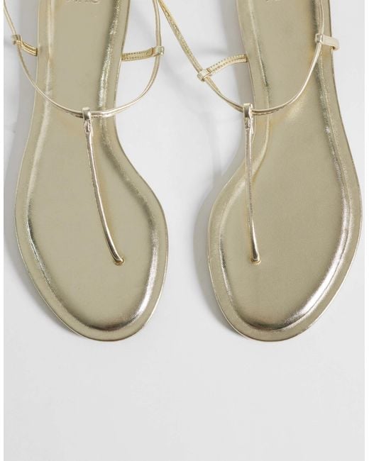 Mango White Strappy Flat Toe Post Sandals
