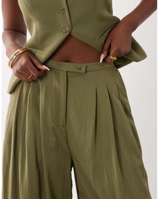 ASOS Green Tailored Floaty Skinny Waistband Triple Pleat Pants