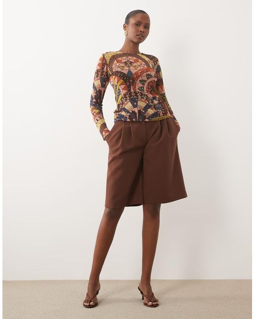 Never Fully Dressed Brown Mesh Round Neck Long Sleeve Top