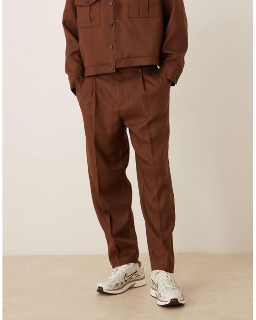 Pantalon habillé d'ensemble coupe oversize fuselée avec taille partiellement élastique - marron ASOS pour homme en coloris Brown
