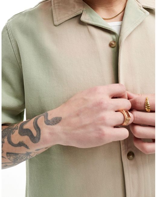 ASOS – legeres, kurzärmliges hemd mit reverskragen und farbverlauf in Natural für Herren