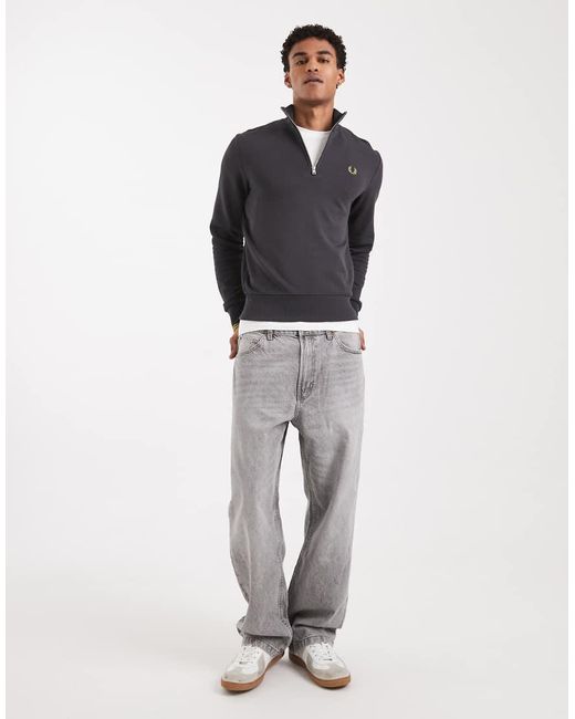 Fred Perry Gray Tipped Half Zip Sweatshirt for men