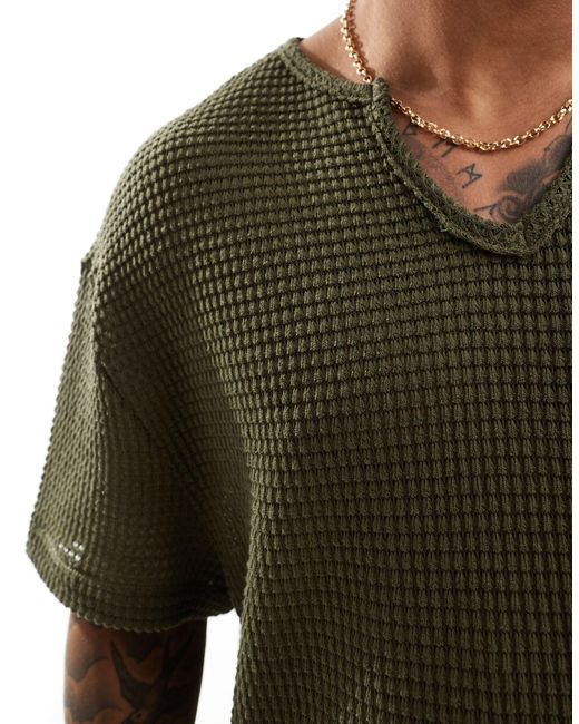 ASOS – oversize-häkel-t-shirt in Green für Herren