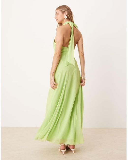 ASOS Maxi Jurk Met Halternek Van Chiffon Met Lage Taille in het Green
