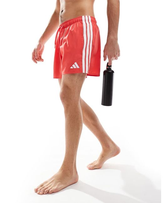 Shorts De Baño De 3" Rojos Con Detalle De 3 Rayas De Adidas Training Adidas Originals de hombre de color Red