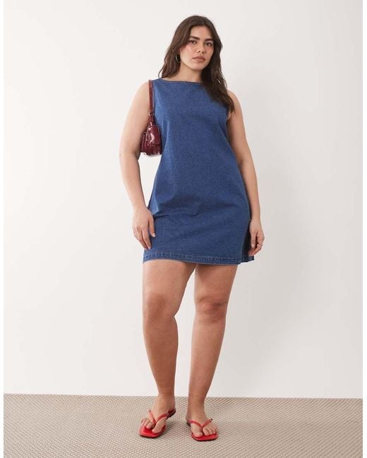 ASOS Blue Asos Design Curve Denim Fit And Flare Shift Dress