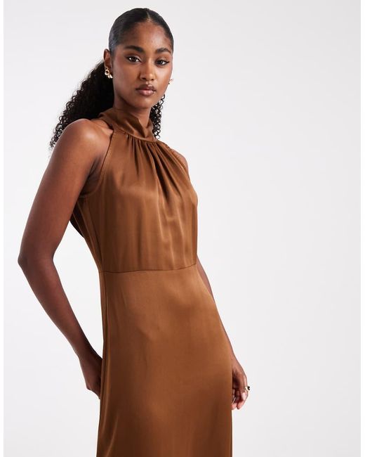 Maids To Measure Brown Bridesmaid Halter Neck Maxi Dress