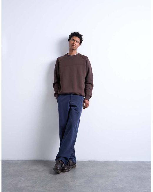 Topman Brown Heavyweight Raglan Sweatshirt With Raw Seam for men