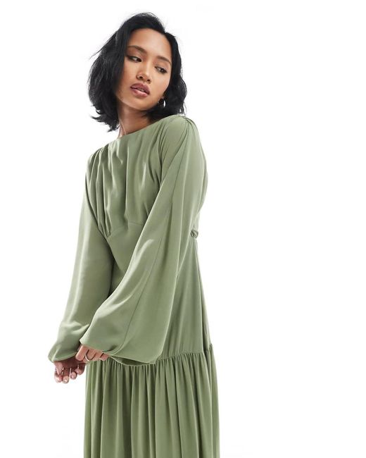 TFNC London Green Bridesmaid Chiffon Maxi Dress With Tiered Skirt
