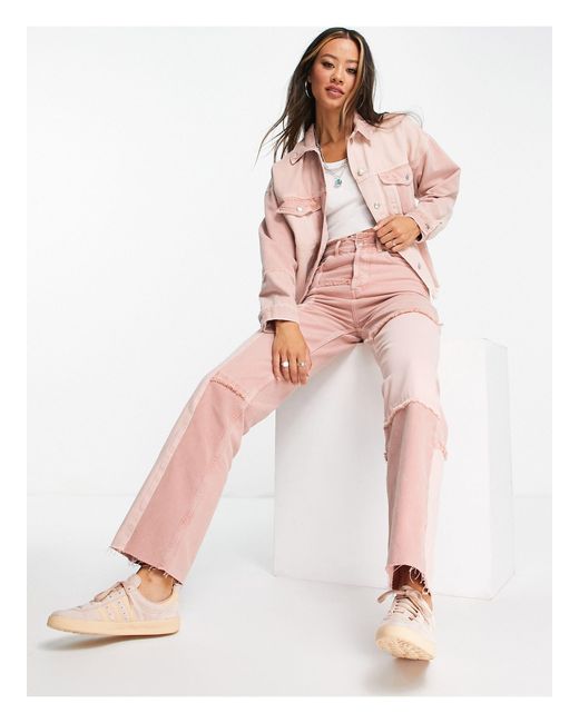 pink patchwork denim jacket