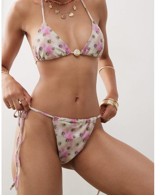 Collusion Natural Abstract Print Tie Side Bikini Bottom