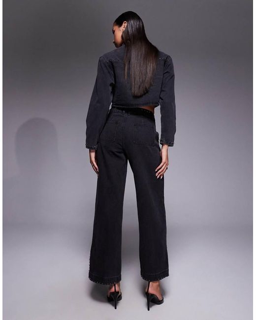 Liquor N Poker Blue Mid Rise Straight Jean With Diamante Seam Detail Co-Ord