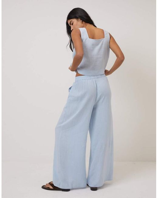 Nobody's Child Blue Linen-Blend Wide Leg Trousers