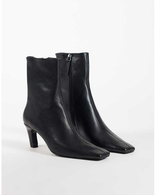 ASOS Black Rumi Leather Square Toe Heeled Ankle Boots