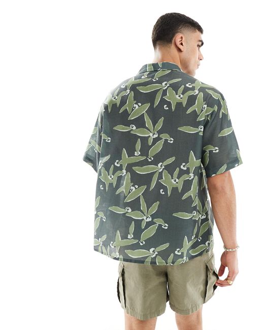 Camicia oversize squadrata con stampa di foglie e rever di ASOS in Green da Uomo
