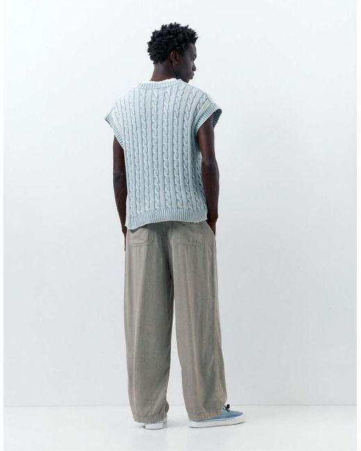 Pull&Bear Gray Linen Blend Trousers for men
