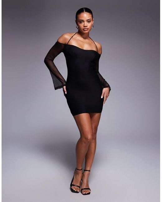 Princess Polly Black Acosta Mesh Sleeve Bodycon Mini Dress