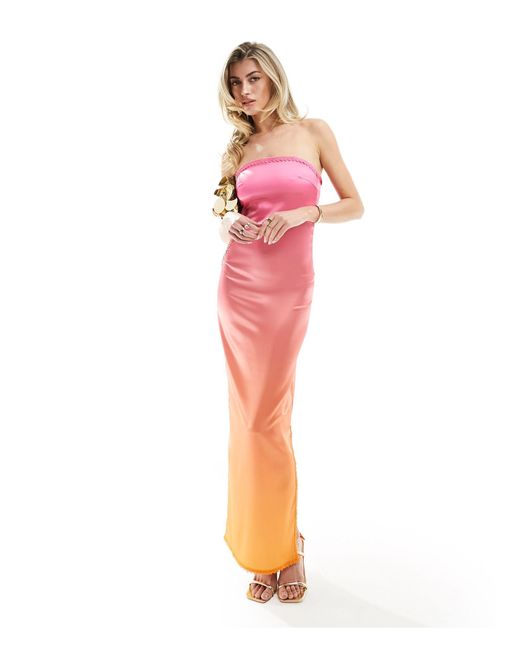 SIMMI Pink Simmi Lace Trim Satin Bandeau Maxi Dress With Back Cut Out