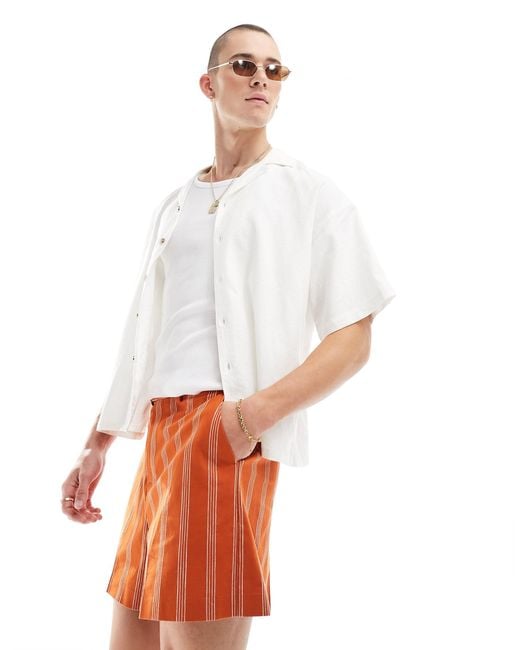 ASOS Orange Smart Linen Blend Stripe Crop Bermuda Shorts for men