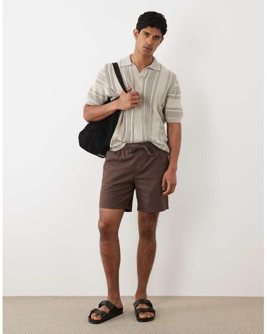 ASOS Gray Relaxed Short Sleeve Knitted Crochet Notch Neck Polo for men