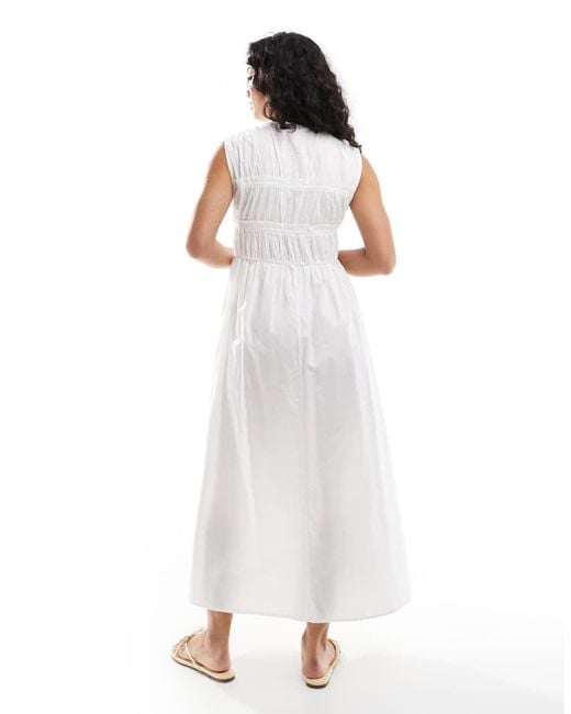ONLY White Tie Front Ruched Cotton Midaxi Dress