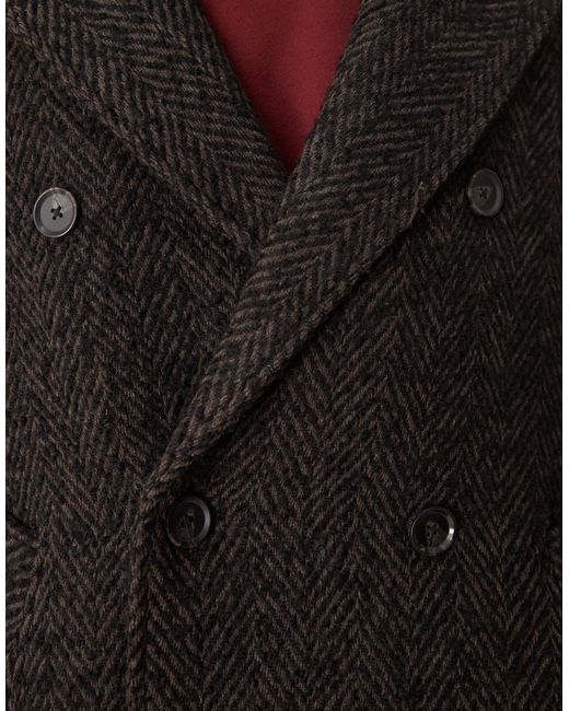 Abercrombie & Fitch Natural Double Breasted Wool Blend Herringbone Overcoat for men