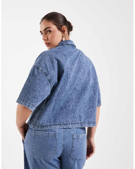 Noisy May Blue Short Sleeve Cropped Shirt Co-ord