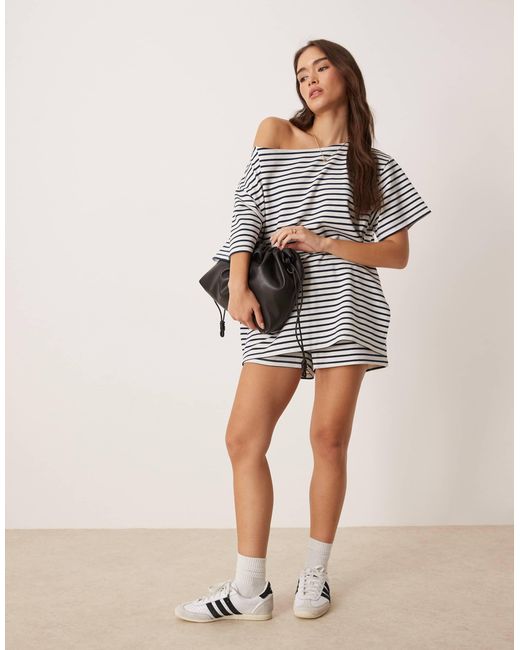 ASOS White Co-ord Interlock Off Shouder T-shirt