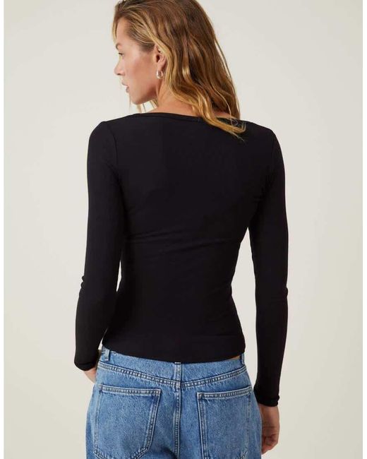 Cotton On Black Rib Scoop Neck Long Sleeve Top