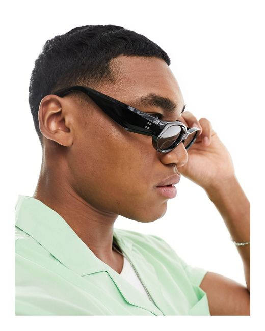 ASOS Green Oval Sunglasses With Chunky Temples for men