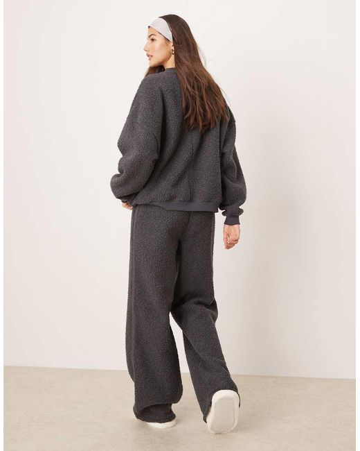 ASOS Natural Lounge Borg Sweat & Wide Leg Trouser Set