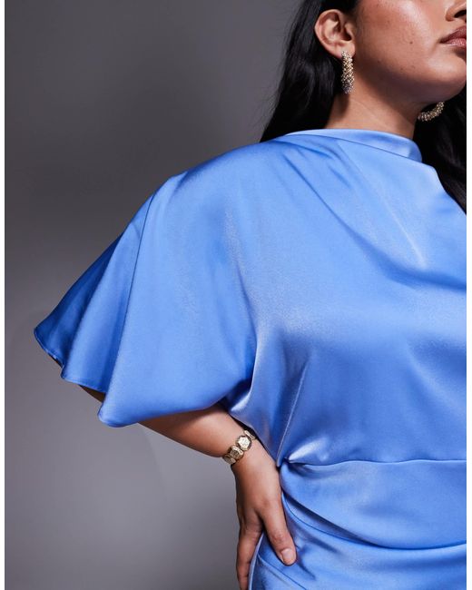 ASOS Blue Asos design curve – hochgeschlossenes blouson-maxikleid aus satin