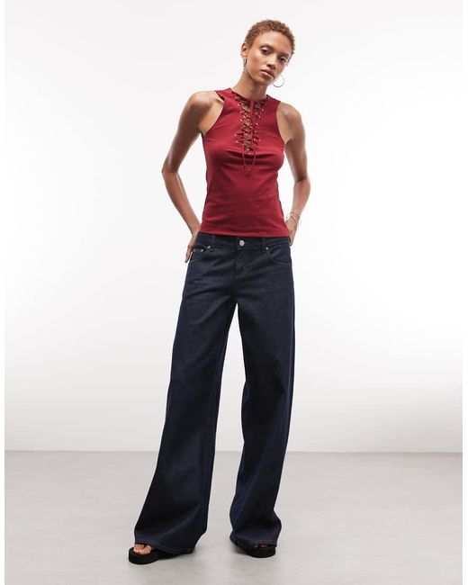 Weekday Red Festival V Neck Strap Detail Top
