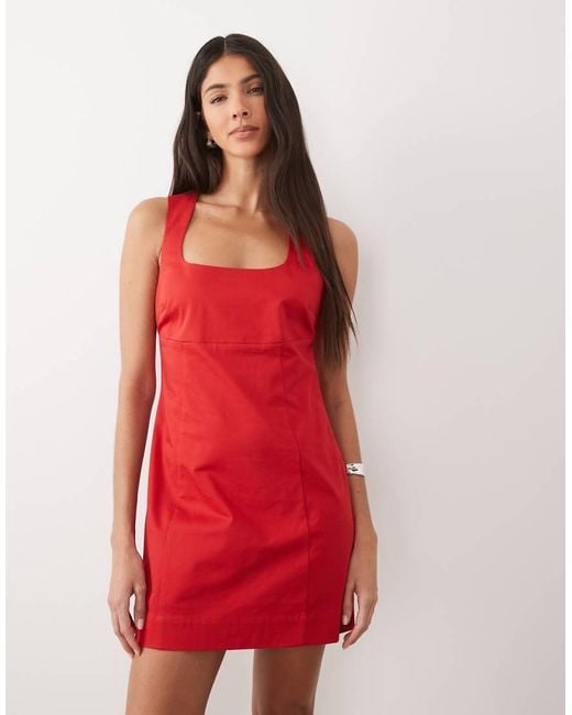 ASOS Red Square Neck Structu Cotton Mini Sundress