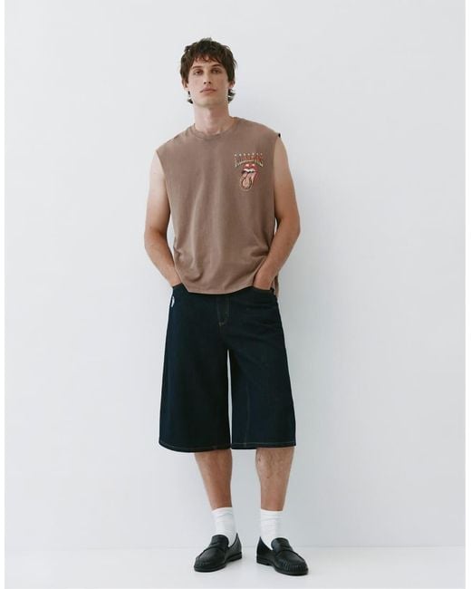 Pull&Bear Natural Rolling Stones Vest Top for men