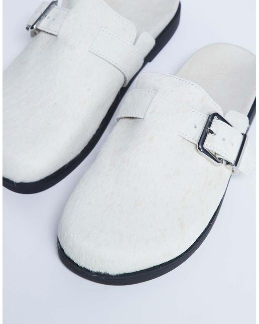TOPSHOP White Amy Real Leather Slip On Mules With Buckle
