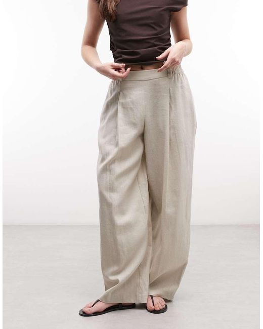 River Island Brown Linen Blend Elasticated Waist Wide Leg Trouser