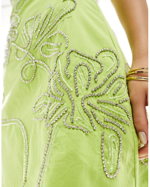 ASOS Green Cami Strap Floral Embellished Mini Dress