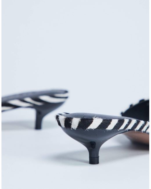 TOPSHOP Blue – alba – peeptoe-mules aus echtleder mit zebramuster, ponyhaar-struktur und kitten-absatz