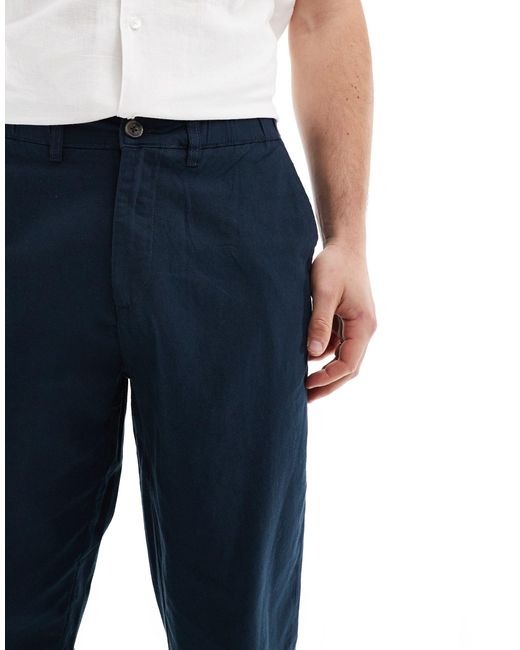 Ben Sherman Blue Slim Fit Cotton Linen Taper Trouser for men